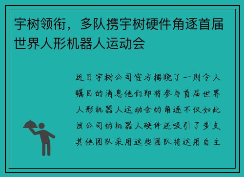 宇树领衔，多队携宇树硬件角逐首届世界人形机器人运动会